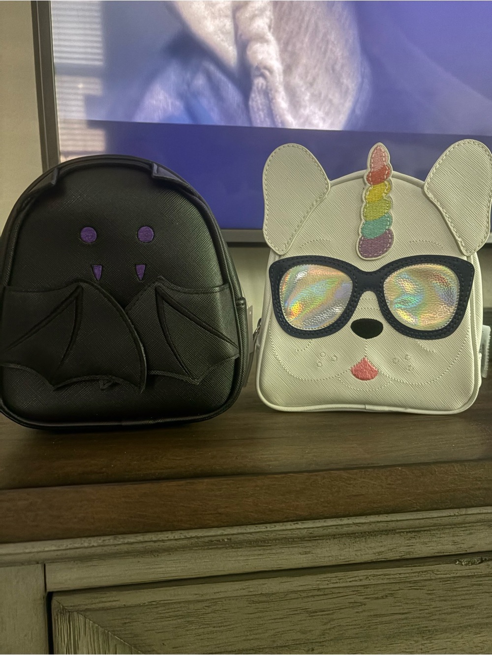 Bath & Body Works White Unicorn Dog Cosmetic Bag with Holographic Glasses